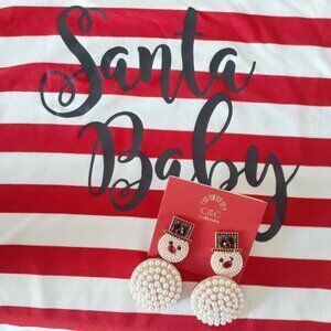 NWOT C&C black red gem & pearl snowman drop earrings
